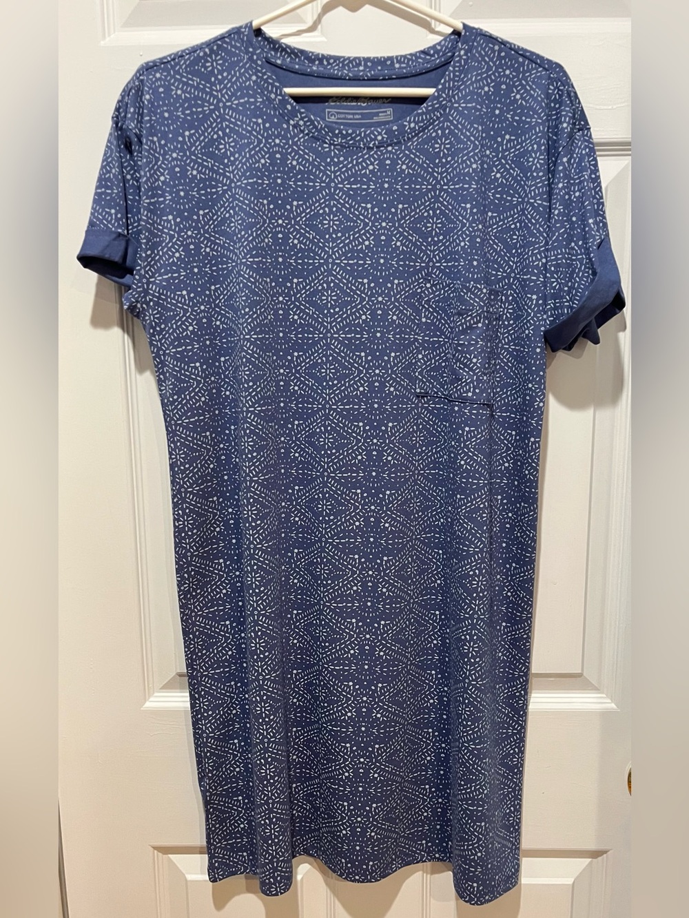 Eddie Bauer Blue Printed Crewneck Tee Dress